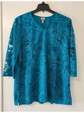 NWT Chicos Womens Sheer Floral Burnout Tunic Top Sz 4 (22) Coastal Resort Cruise